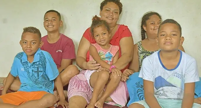 Isireli Lalakai, Finau Matavesi, Frances Matavesi, Etika Matavesi, Gloria Matavesi, Ilaijah Matavesi at their home in Valebasoga on January 24,2021 .Photo: Laisa Lui