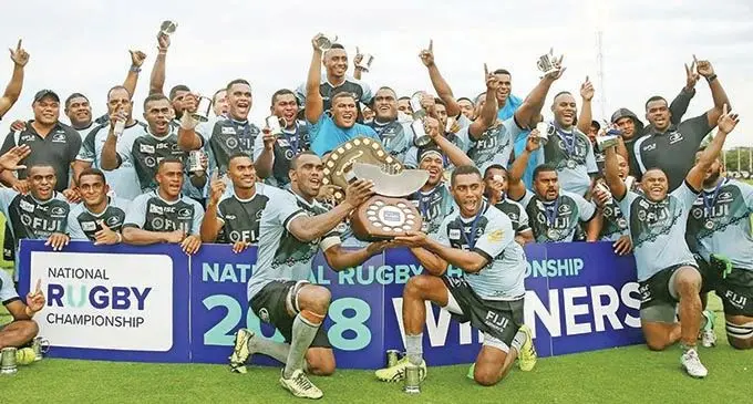 Members of the Fijian Drua team after they won the 2018 Australian National Rugby Championship at Chruchill Park, Lautoka. Photo: World Rugby