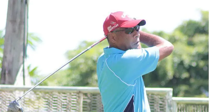 Republic of Fiji Military Forces Commander Real Admiral Viliame Naupoto takes a swing at the Fiji Golf Club in Vatuwaqa, Suva. Photo: Peni Komaisavai