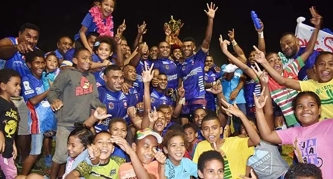Ravoravo rugby team with fans celebrate their win over Saunivalu at the Prince Charles Park in Nadi  on June 22,2019 .   Photo:  Waisea Nasokia