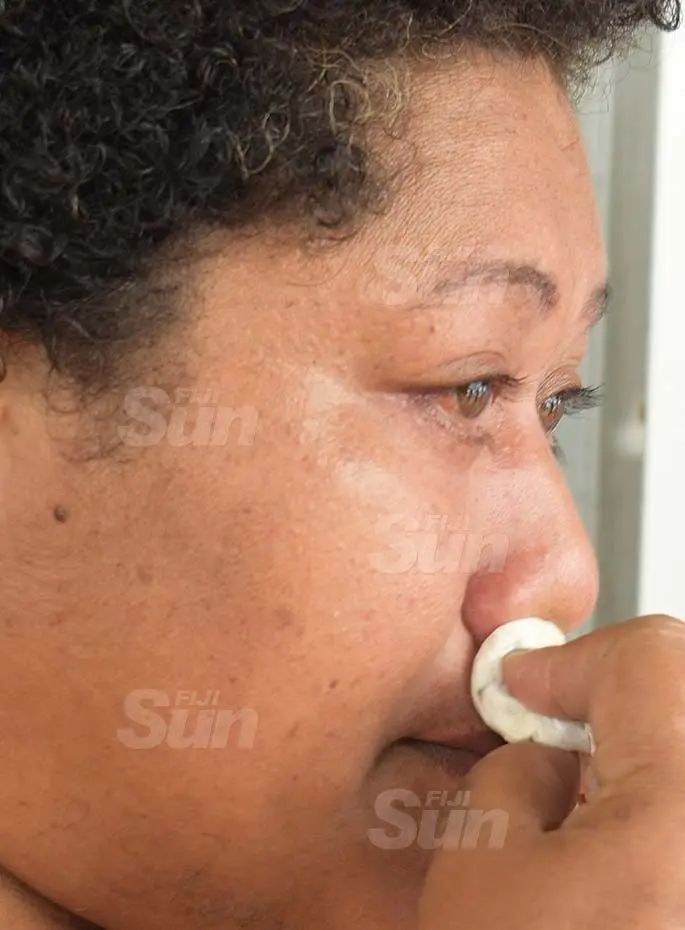 Lute Tubuna could not hold back tears during morning tea at the Naval Base in Walu Bay, Suva, on May 19, 2020. Photo: Ronald Kumar