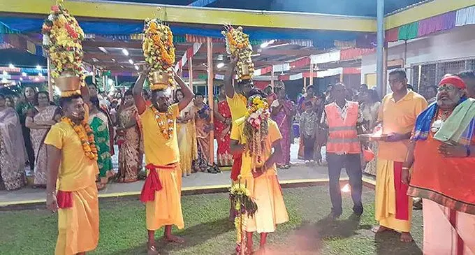 Members of the Rifle Range Mariamman Temple in Lautoka perform a ritual during the annual Maha Mariamman Thirunaal.