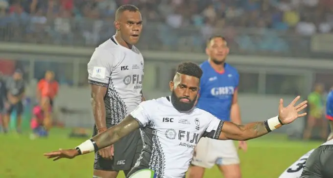 Nikola Matawalu in action against Samoa last night. The Fiji Airways Flying Fijians won 10 - 3. Photo: Ronald Kumar