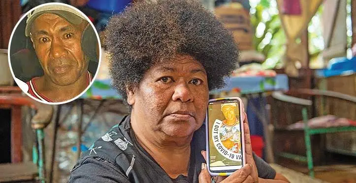 Emelini Aipopo holding a photo of her young brother Jone Leuli. (Inset: The late Emelini Aipopo)