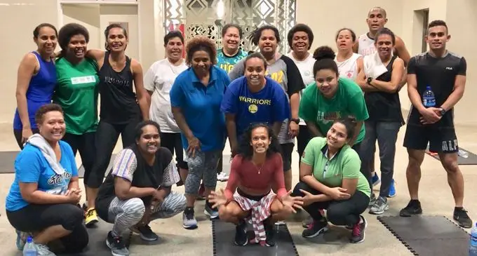 Participants of Get Lean Fiji with fitness instructor and personal trainer Adelene Louise Tutu third from left infront with red top. Photo: Supplied.