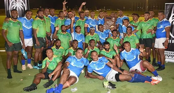 The Yasawa Marlins and Ovalau players after their Bainimarama Shield match at Churchill Park, Lautoka on July 5, 2019. Photo: Waisea Nasokia