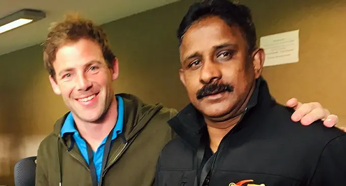HSBC World Sevens Series commentator Rob Vickerman (left) with Sam Reddy in Vancouver, Canada. Vickerman is a former England 7s star who has become a leading commentator