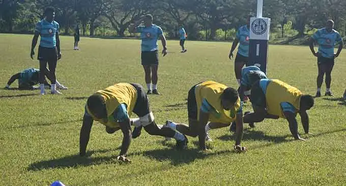 The Flying Fijians team during their training session at the International School in Nadi on July 12,2022. From left: Rusiate Nasove, Ben Volavola and Josua Tuisova. Photo: Salote Qalubau 