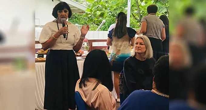 Women in Business president Nur Bano Ali speaking to attendees during the breakfast networking on September 21, 2022. Photo: Laisa Lui