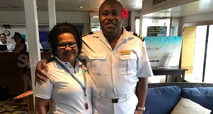 From left: Captain Cook Cruises Fiji nurse Frances Aisea with Hospitality Manager Ilisoni Vibose. Photo: Maraia Vula