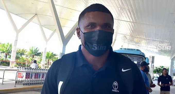Fiji Airways Fijian 7s captain Tevita Daugunu meets the media at Nadi International Airport in Namaka, on April 4, 2022. Photo: Mereleki Nai