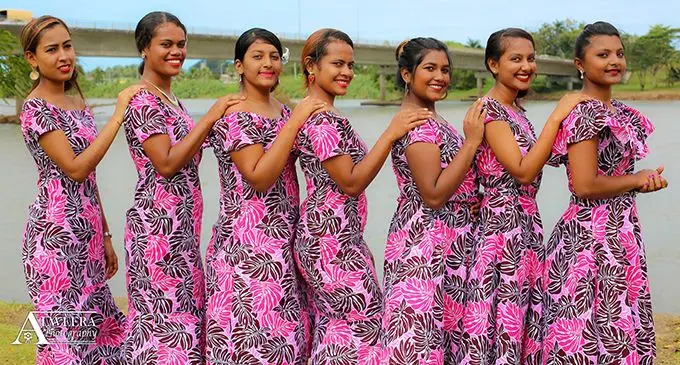 Tebara Carnival 2019 Queen contestants from left: Shiksha Lata, Amerita Lewakalou, Sheron Prasad, Taina Degei, Natasha Saiyad, Shylene Mashi and Diwashna Kumar. Photo: Tebara Carnival Committee