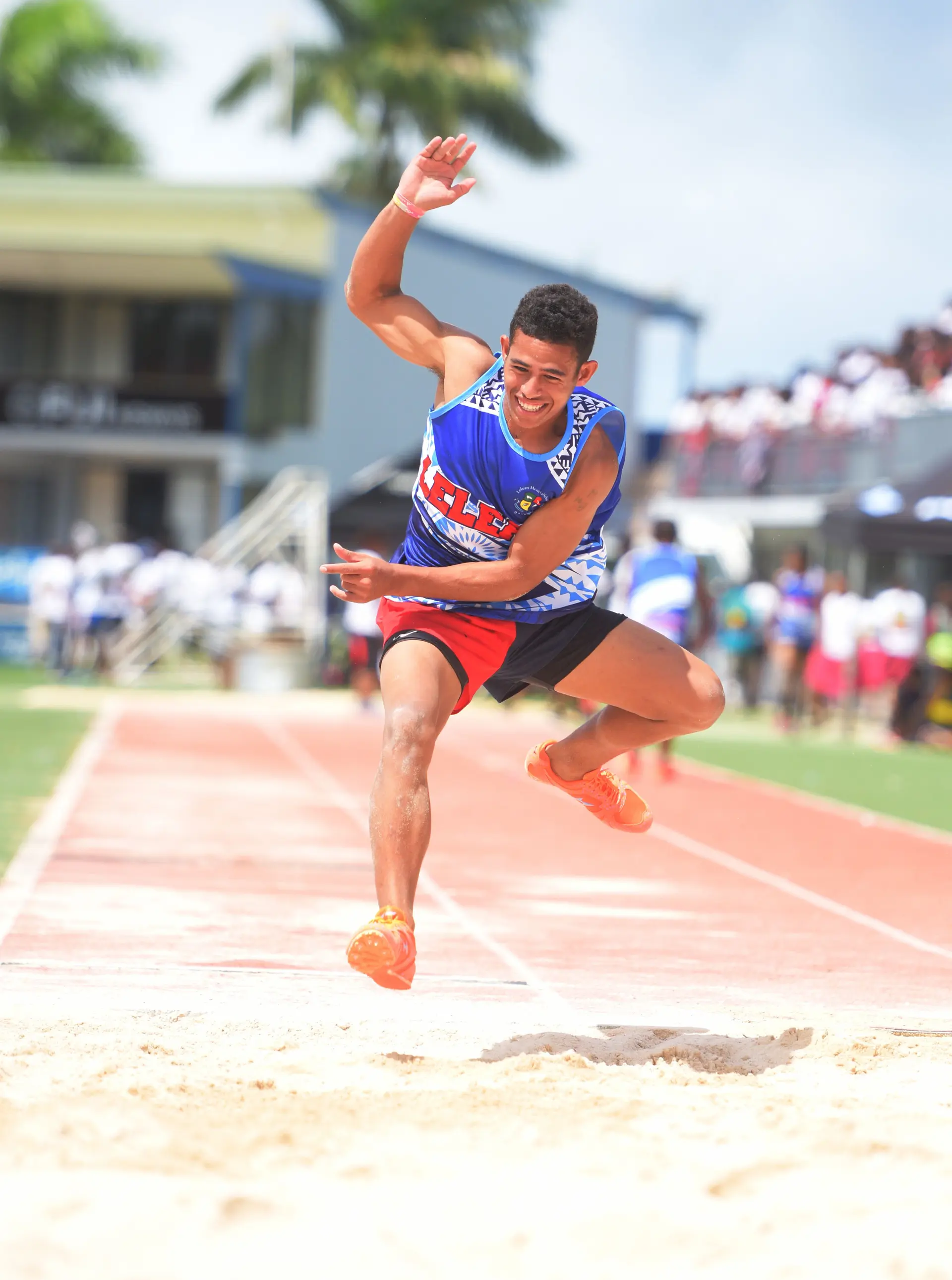 Iliasa Yalovigau of LMS during triple N senior boys triple jump at ANZ Stadium on March 15, 2019. Photo: Ronald Kumar.