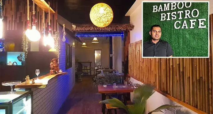 The newly opened Bamboo Bistro Bar and Cafe on Jaduram Street in Labasa. Inset: The owner, Atish Kumar. Photo Shratika Naidu