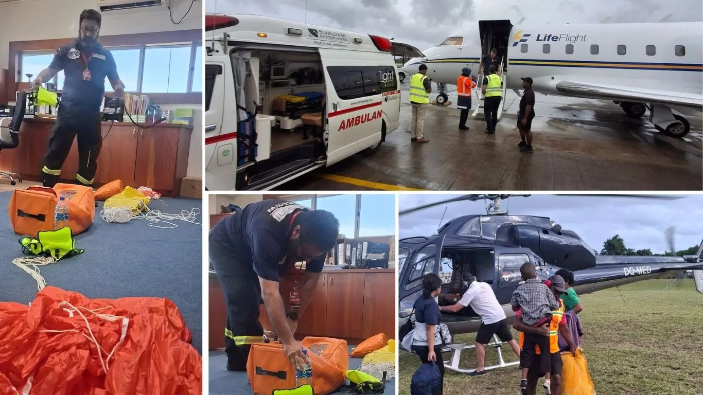 Life Flight Operations and Training Lead Anthony Blake shows the equipment's involved in Nadi. 