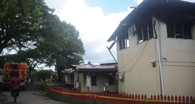 Whats left of the burnt building.