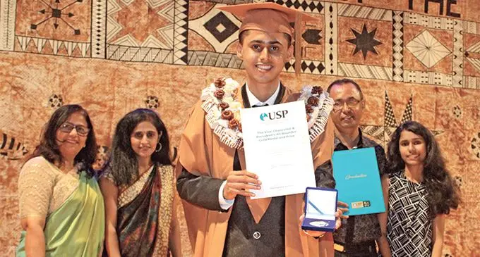 Yash Parmar at the medals and prizes ceremony at the University of the South Pacific on March 19, 2019. Photo: Wati Talebula