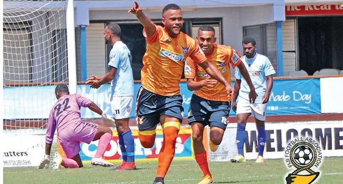 Bua midfielder Ratu Tunakabati celebrates his goal during the Courts Interdistrict Championship Senior Division semifinal against Tailevu/Nataisiri at the ANZ Stadium, Suva on Octber 10, 2020.  Photo: Fiji FA Media