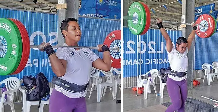 Fiji-born Australian weightlifter Eileen Cikamatana trains at the Maranatha Hall in Burns Creek, East Honiara, Solomon Islands on November 22, 2023. Photo: Waisea Nasokia