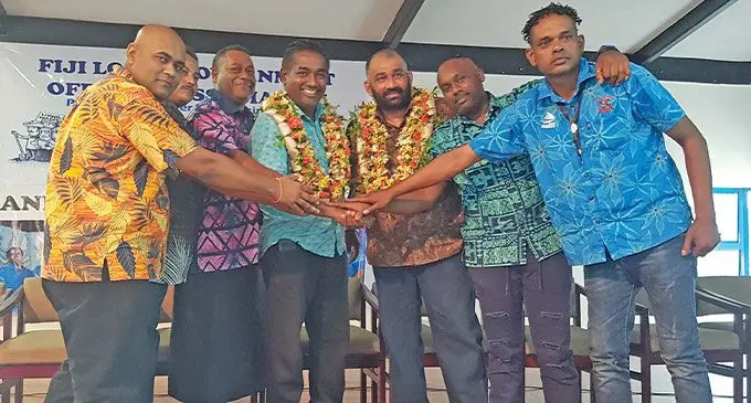 Fiji Local Government Officers Association president, Rouhit Singh (third from right) with members following the association’s AGM. Photo: Nicolette Chambers
