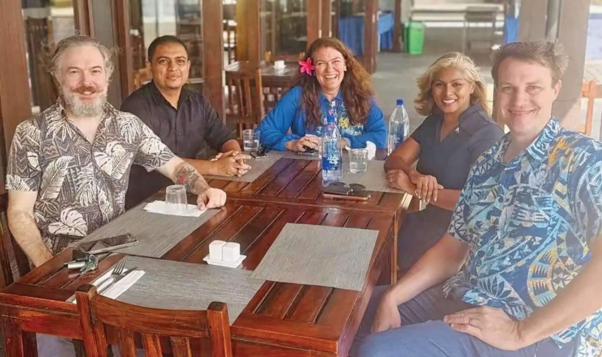 Fiji America Business Council president Constantine Panayiotou, Nadi Chamber of Commerce and Industry president Lawrence Kumar, US Embassy Chargé d’Affaires Christina J. Cavallo, Port Denarau Marina chief executive officer Cynthia Rasch and Economic Officer Ben Wheeler.  