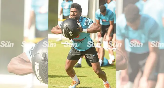 Vodafone Flying Fijians second five eighth Kalaveti Ravouvou trains at Albert Park on June 30, 2022. Ravouvou is one of five debutants in tomorrow’s match against Tonga. He will start at number 12. Photo: Ronald Kumar