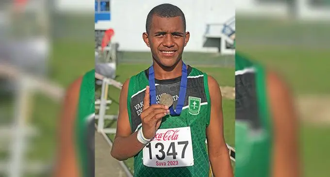 2023 Coke Games gold medallist, Timoci Qerewaqa, of Holy Cross College at the HFC Bank Stadium in Suva on April 27, 2023. Photo: Sereana Salato