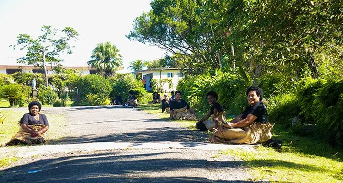 Women of Lau sitting on each side of the road as a show of respect as the body of the late  Ratu Alifereti Finau Mara passes by on April 24, 2020. Photo: Kelera Sovasiga