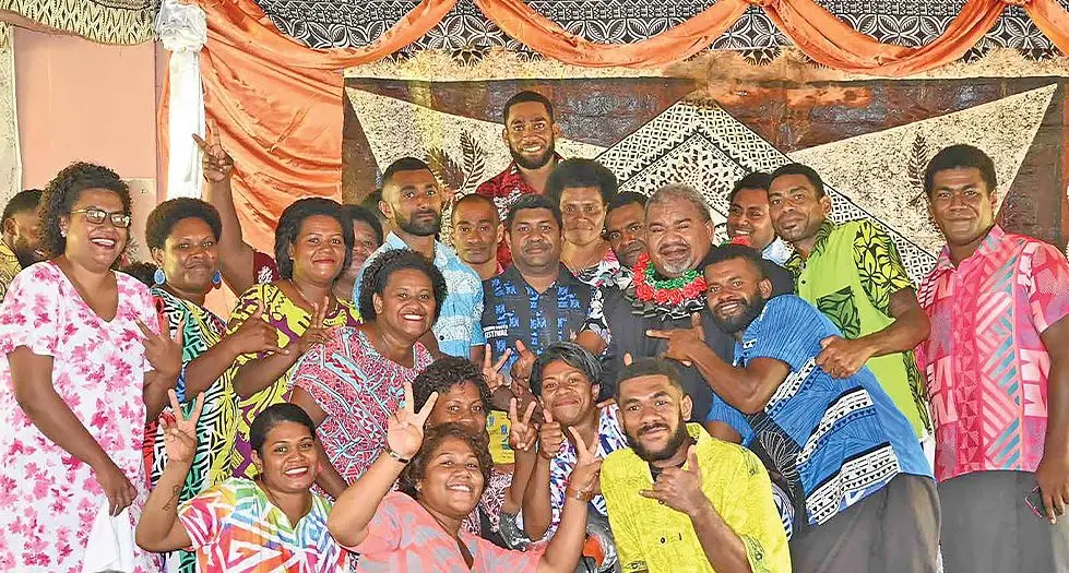Minister for Youth and Sports, Jese Saukuru (with garland), with the members of Nasorowaqa Youth Club in Bua.