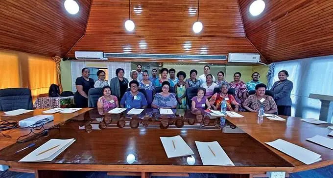Flea market vendors and trainers with the Assistant Minister for Women, Children and Poverty Alleviation Veena Bhatnagar (seated third from left), at the E-Commerce and Digital Marketing training on March 29, 2022 in Suva. Photo: Sheenal Charan