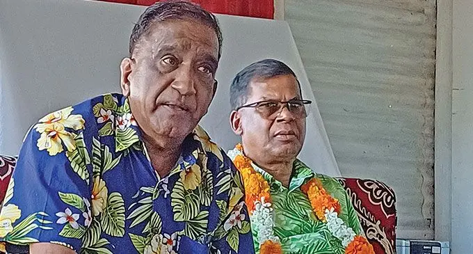 National Federation Party president Parmod Chand, (left), with Deputy Prime Minister and Minister for Finance, Biman Prasad at Tabia, Labasa on May 26, 2024. Photo: Shratika Naidu