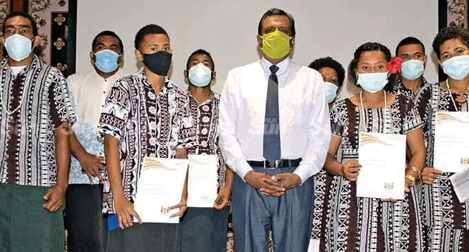 Minister for Youth and Sports Parveen Bala with Duke of Edinburgh’s International silver and bronze award recipients at the Civic Centre in Suva on February 2, 2022. Photo: Ronald Kumar