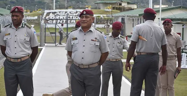 Fiji Corrections Service senior officers outside the Labasa Corrections facility on August 25, 2023. Photo: Jone Salusalu