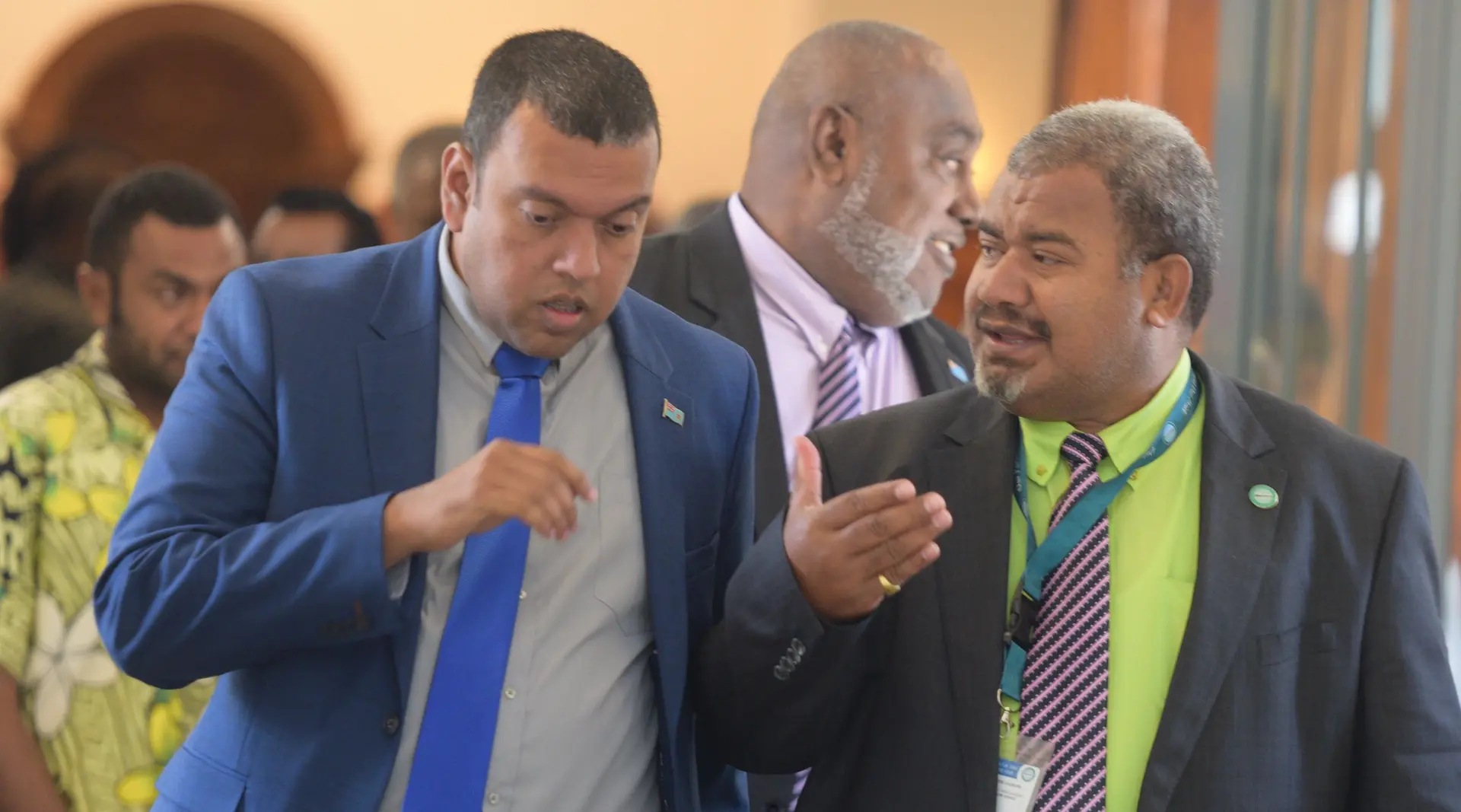 Minister for Lands Ashneel Sudhakar (left) with Opposition Member of Parliament Jese Saukuru. Photo:Ronald Kumar.