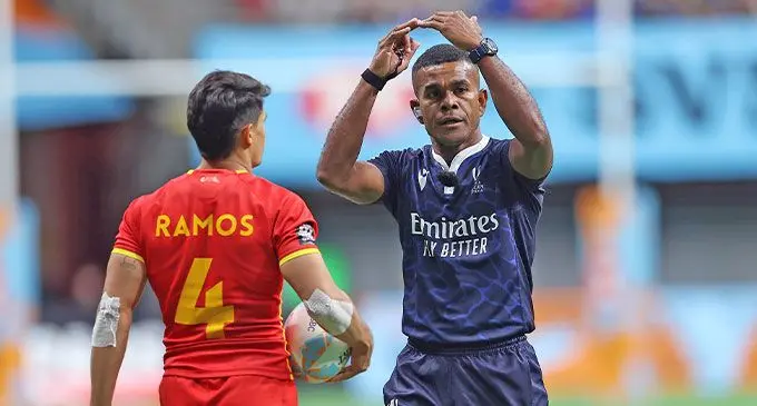 Fiji’s Tevita Rokovereni officiated his first HSBC SVNS cup final at the Vancouver 7s on February 24, 2025. Photo: World Rugby
