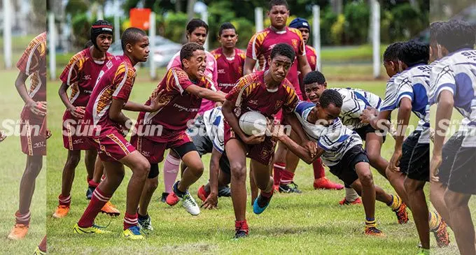 Action from Under 14 Suva-Kaji Rugby at the Suva Grammar School ground on April 7, 2022. Photo: Leon Lord