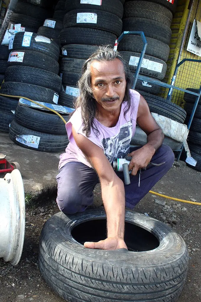 Ravindra Sukul of Starline Tyre repairs in Valelevu on April 29,2019.Photo:Simione Haravanua.