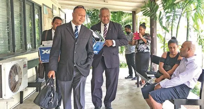  Freesoul Real Estate Development (Fiji) PTE Limited Project Officer Saula Sovanivalu (right) with lawyer David Toganivalu (left) outside the Courthouse in Suva on November 18, 2020. Photo: Ashna Kumar
