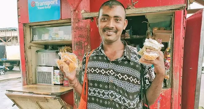 Jashneel Deo selling peanust and other sweets at the Labasa bustand on October 15, 2020. Photo: Ashnita  Prasad.