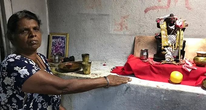 Nagamma inside her temple. She shows where the missing worship materials were kept at Benau, Labasa on May 20, 2019.  Photo: Shratika Naidu