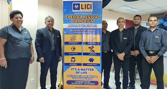 From left: LICI assistant manager administration Taina Talakubu, general manager LICI Fiji operations Pradeep Shenoy, insurance officer/marketing Andrew Kamal, manager underwriting/SSS Guatam Kumar, manager sales Akash Kumar and manager information system and network management K.B Sarath. Photo: Laiseana Nasiga.