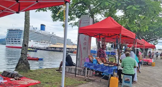 Small businesses setup along Stinson Parade to serve tourists disembarked from cruise liner Carnival Luminosa that was berthed at Kings Wharf in Suva on April 18, 2023. Photo: Laiseana Nasiga