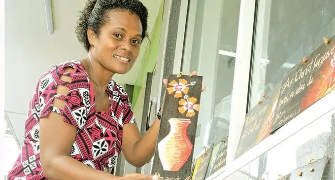 Vasiti Laga sells her handmade artwork at Nausori on December 8, 2021.   Photo: Ronald Kumar