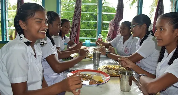 Students of Naleba College during the piloting of the lunch programme at their school. Photo: Laisa Lui