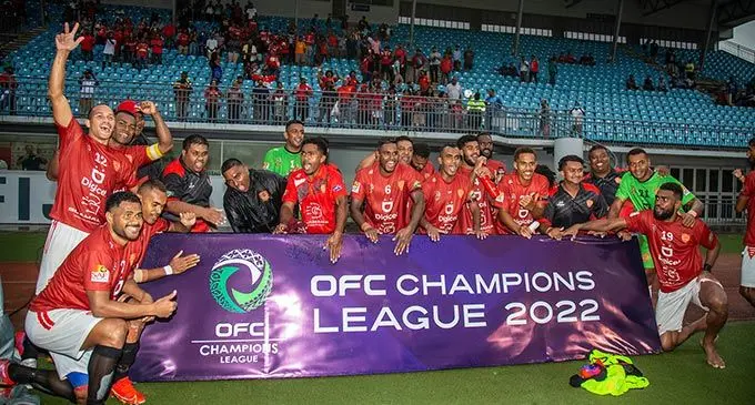 The Rewa football team celebrate their win against Lautoka on June 19, 2022. Photo: Leon Lord