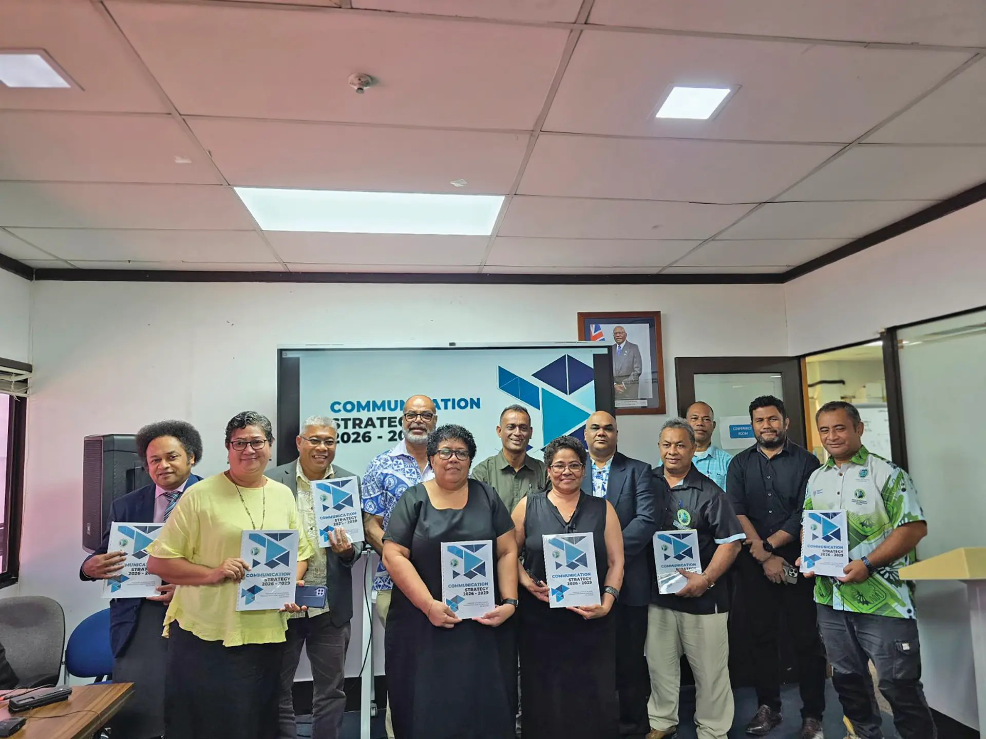 From left: Director of Labour Standards at the Ministry of Employment, Productivity & Workplace Relations Daniel Tagivakatini, Rosa Motufaga senior official at the Ministry Tomasi Kama, permanent secretary Nemani Maritino with staff on May 7, 2026.