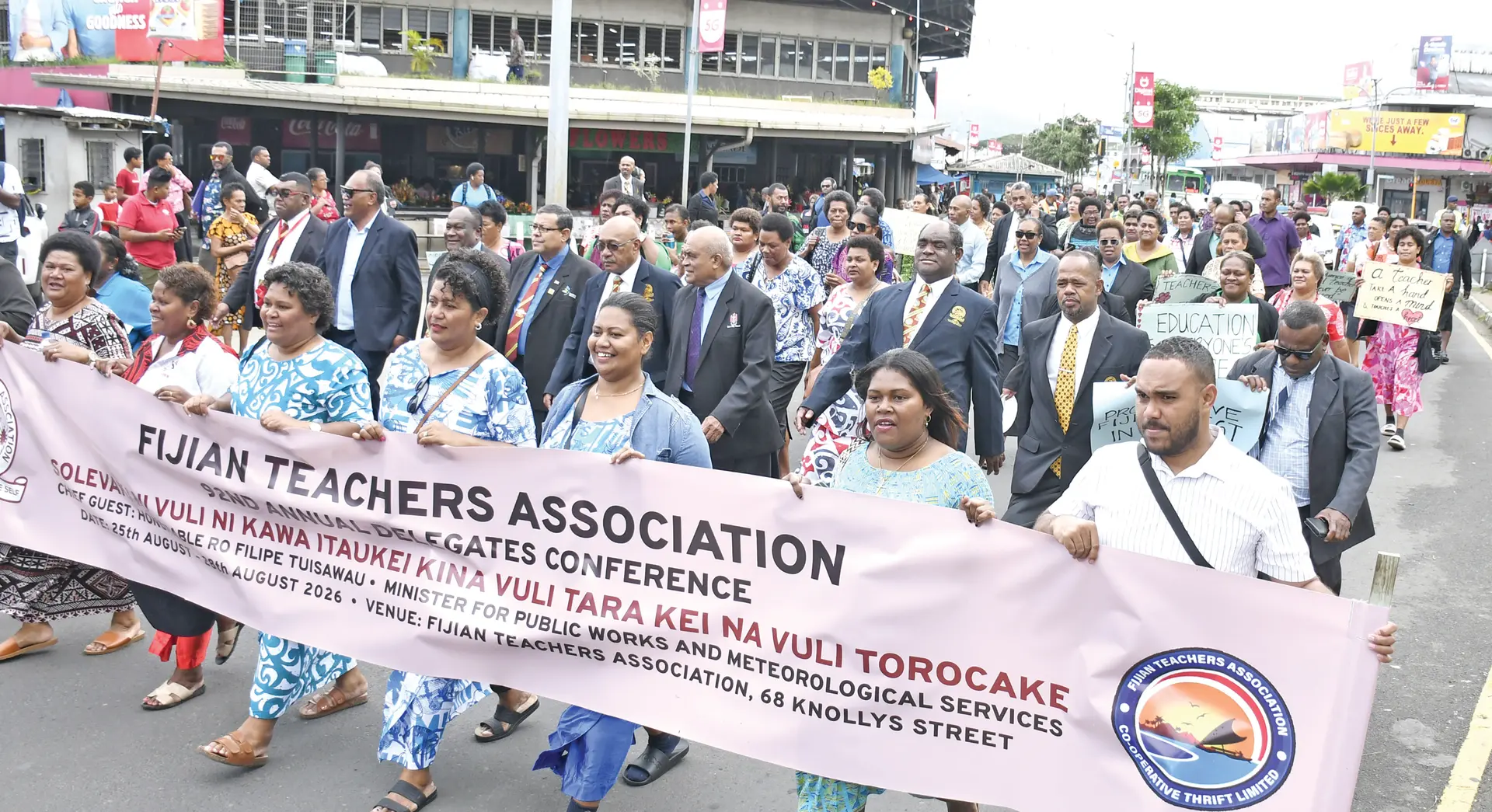 Teachers, retired teachers and members of Fijian Teachers Association during a peaceful march n Suva on August 25, 2026, to voice thier concerns