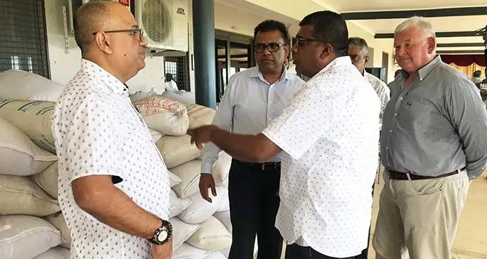 From left: Permanent Secretary for the Ministry of Agriculture Ritesh Dass, Permanent Secretary for Sugar Industry Yogesh Karan, Minister for Agriculture Mahendra Reddy, Fiji Sugar Corporation chief executive officer Graham Clark. Photo: Charles Chambers