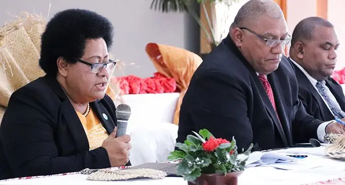From left: Assistant Minister for iTaukei Affairs Selai Adimaitoga, Turaga Na Tui Macuata Ratu Wiliame Katonivere and  Commissioner Northern Jovesa Vocea during the Macuata Provincial Council meeting on March 7, 2019.  Photo: Ministry of iTaukei Affairs. 