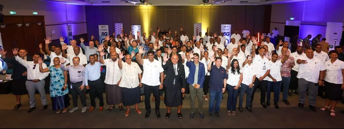 Minister for Policing and Communication, Ioane Naivalurua (middle) with different stakeholders on December 4th, 2025. 